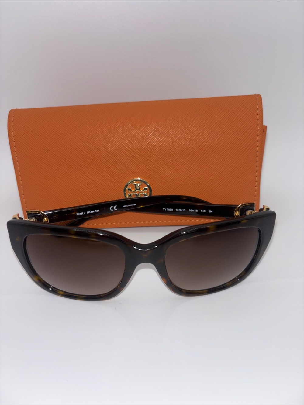 Tory Burch Tortoise Cat-Eye Sunglasses with Orange Logo Case